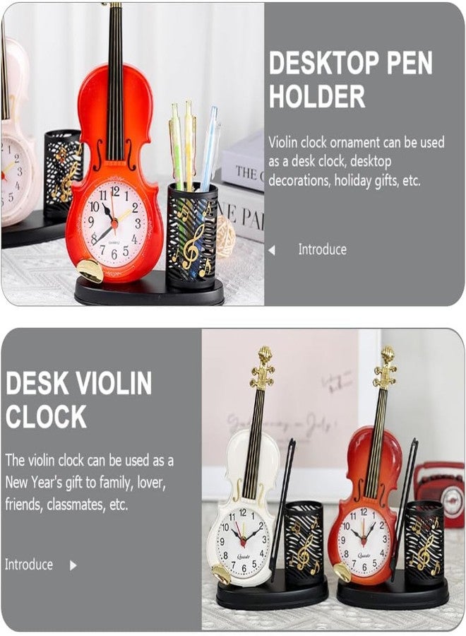 Jamboree!!! Violin Shape Table Clock with Pen Holder - Decorative Musical Instrument Design Desk Clock for Home & Office - Image 4